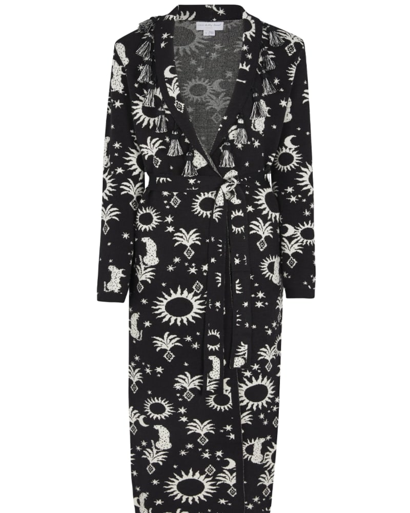 Front of a size XL Paradise Leopard Kansas Cardigan in Black / White by Never Fully Dressed. | dia_product_style_image_id:319284